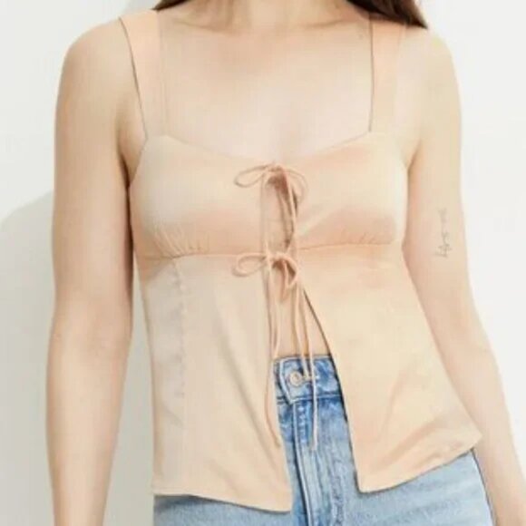 NWT Champagne Pop Satin Tie Up Tank Top - Picture 1 of 4